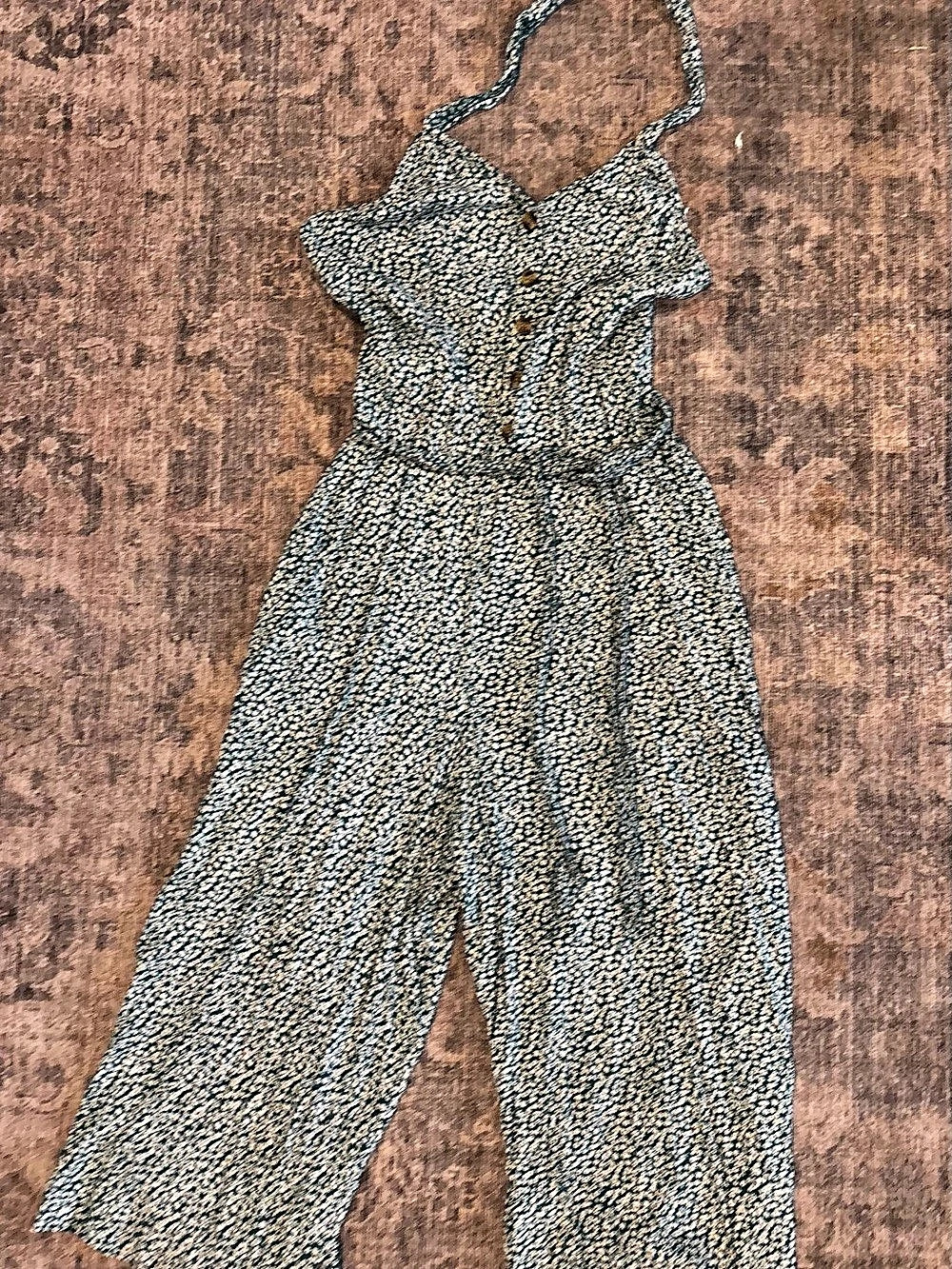 American Eagle AE Ditsy Print Halter Jumpsuit Green & Cream Large